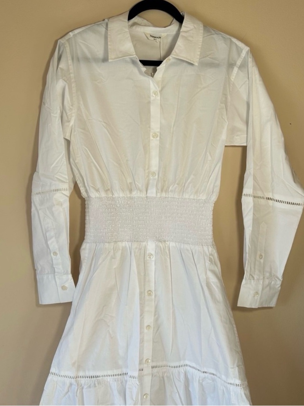 NWT Thakoon White Cotton Smocked Shirt Midi Dress Size 8